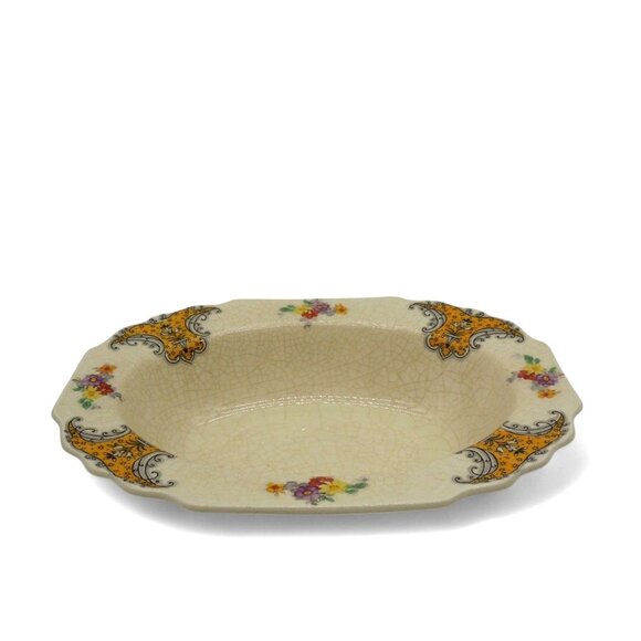 MYOTT SON & Co Floral Oval Bowl Crackle Glaze England Vintage 9" - Picture 5 of 9